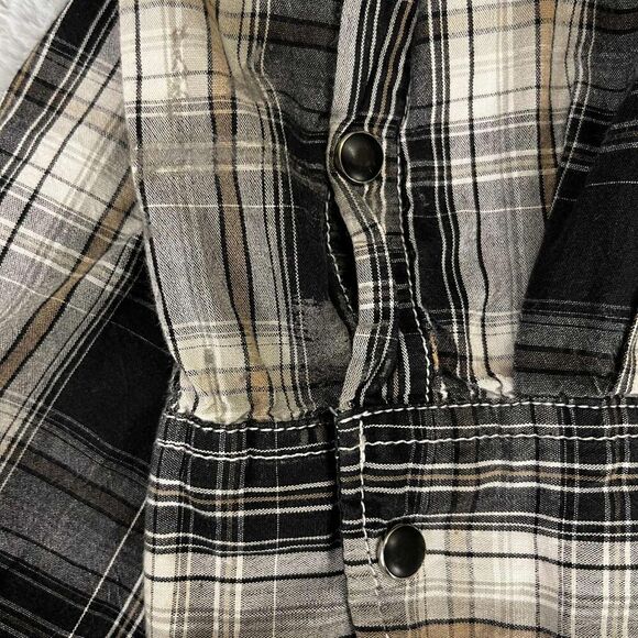 Reclaim Shirt Mens Medium Black Gray Plaid Western Pearl Snap Long Sleeve Cotton - Picture 5 of 8